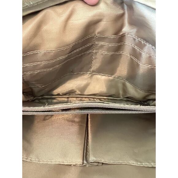 MultiSac Zippy Tan Green Blue Striped Triple Compartment Crossbody Shoulder Bag - Picture 10 of 15